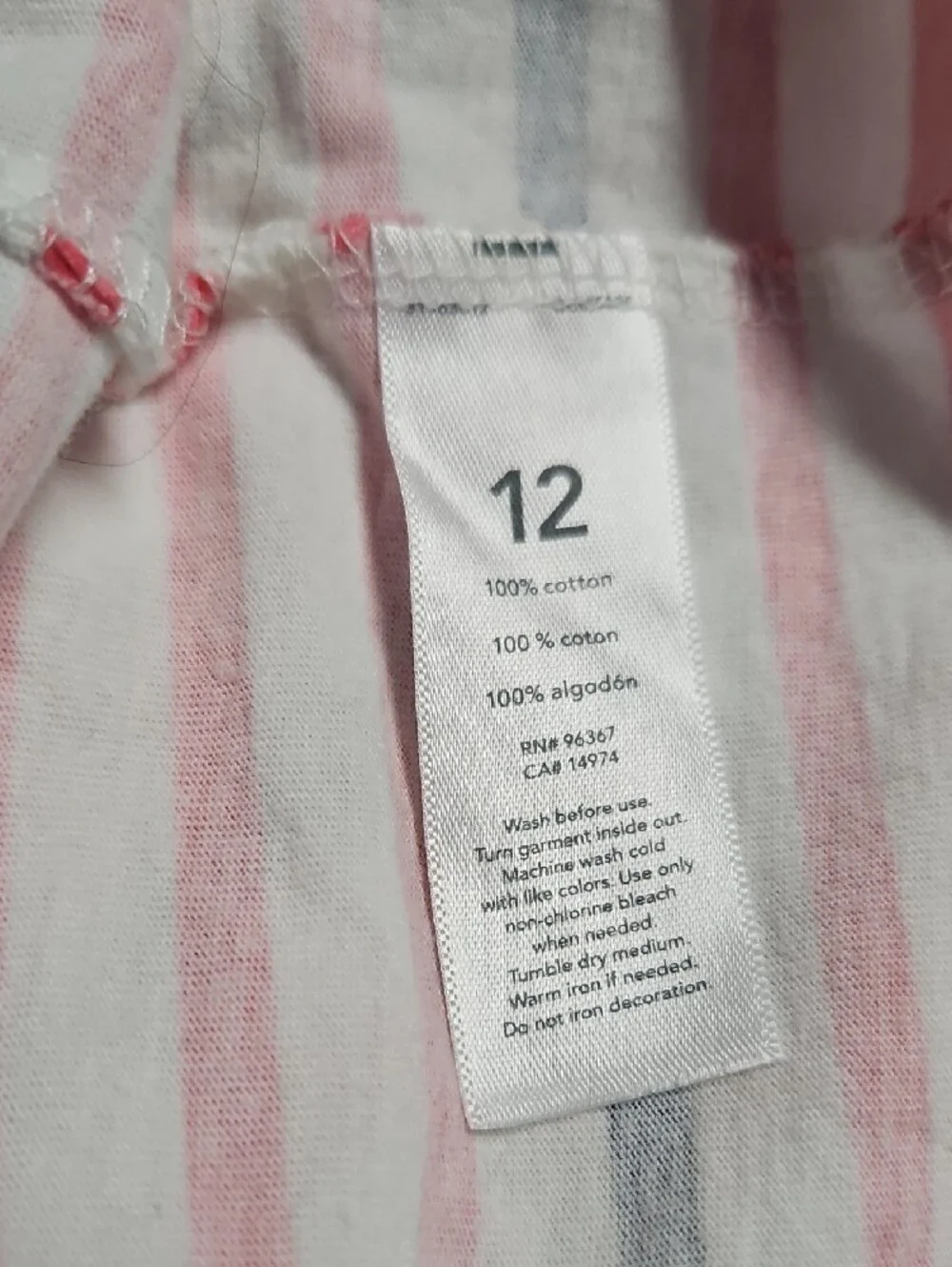 OshKosh B'gosh Girls Pink & White Striped Dress Size 12 Floral Gold Detail